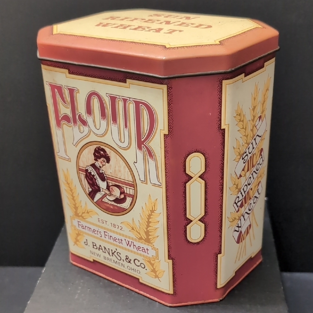 VGT J.Banks & Co. Red/Cream Flour Tin made In England.